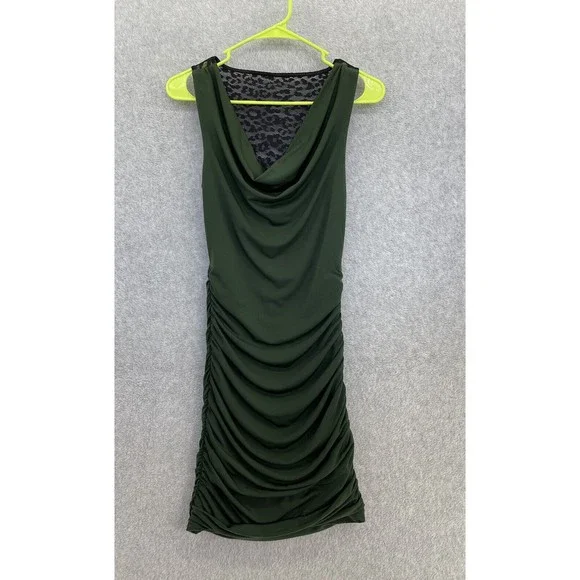 Express Women's Dark Green Black Lace Dress Side Ruched Size XS Sleeveless  Cowl